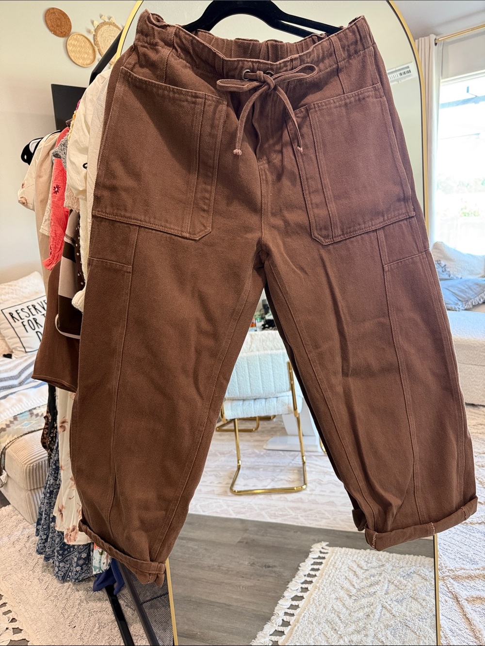 Women's Brown Barrel Drawstring Pants